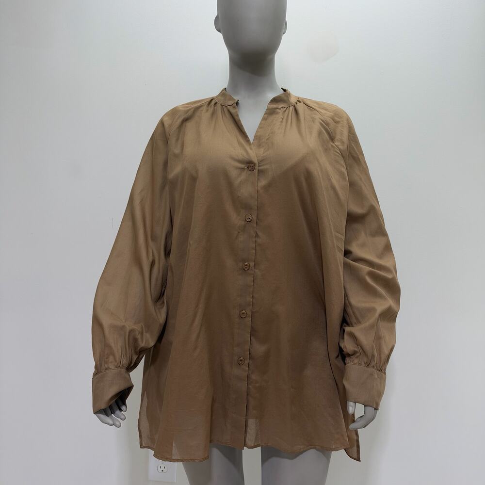 NWT Marina Rinaldi Cotton Long Sleeve Blouse Brown sz US 22 Neutral Minimalist